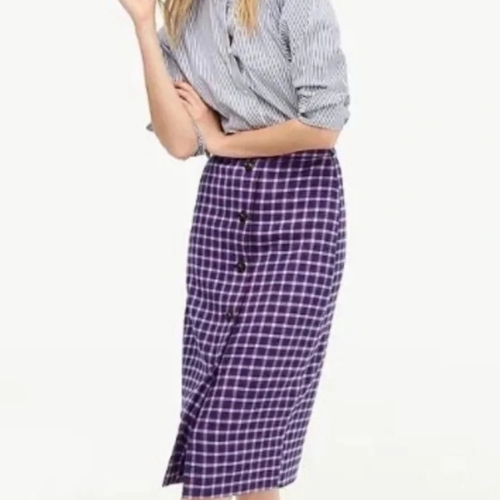 J. Crew Plaid Button Front Pencil Skirt 8